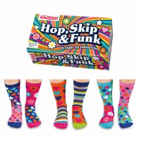 United Oddsocks Kinder Socken, 6 individuelle Socken - Geschenkbox, Motivsocken Hop, Skip & Funk 30,5-39