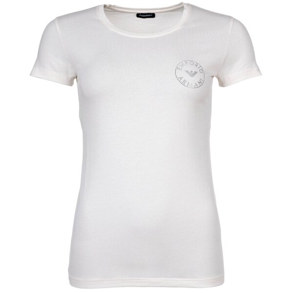 EMPORIO ARMANI Damen T-Shirt - ESSENTIAL STUDS LOGO, Rundhals, Stretch Cotton Creme L