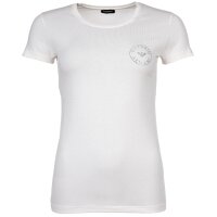 EMPORIO ARMANI Damen T-Shirt - ESSENTIAL STUDS LOGO, Rundhals, Stretch Cotton Creme XL