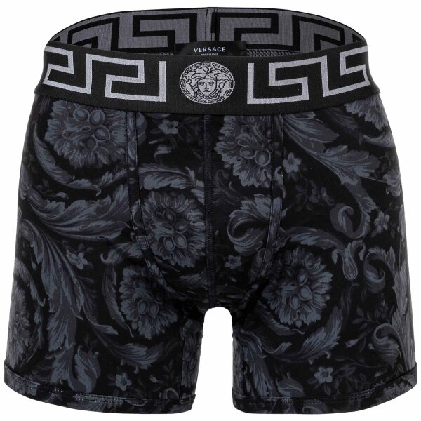 VERSACE Herren Long Boxer - TOPEKA, Trunk, Stretch Cotton, Barocco Muster Schwarz/Grau S