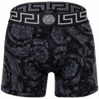VERSACE Mens Long Boxer - TOPEKA, Trunk, Stretch Cotton, Barocco Pattern Black/Grey S (Small)