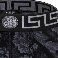 VERSACE Mens Long Boxer - TOPEKA, Trunk, Stretch Cotton, Barocco Pattern Black/Grey S (Small)