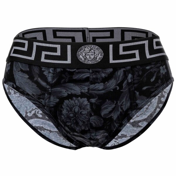 VERSACE Herren Slip - Stretch Cotton, Barocco Muster Schwarz/Grau 3XL