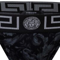 VERSACE Herren Jockstrap - Jocks, Tanga Slip, Stretch Cotton, Barocco Muster Schwarz/Grau 3XL