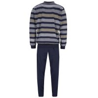 hajo mens pyjamas, 2-piece set - long, V-neck, climate comfort, striped Blue S (Small)