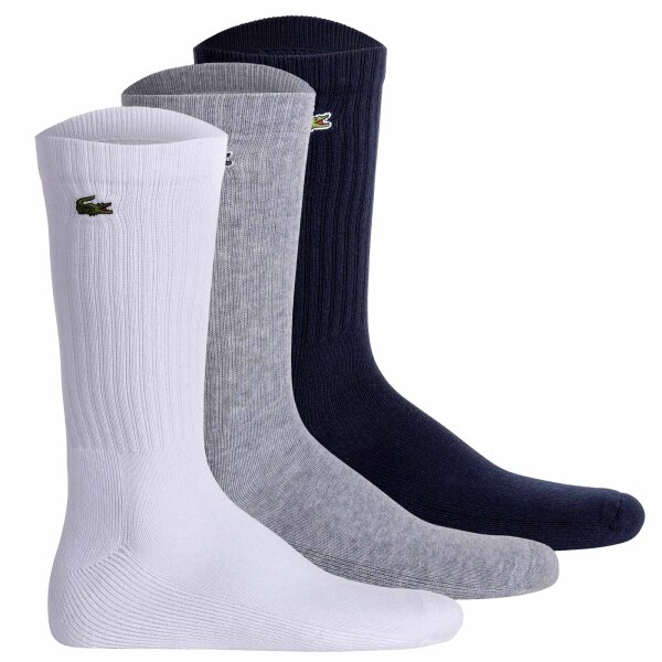 LACOSTE Unisex Socks, 3-pack - Tennis Socks, Cotton Blend, Solid Color White/Grey/Dark Blue 39-42