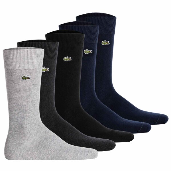 LACOSTE Mens Socks, 5-pack - Cotton blend, Solid Color, Logo Black/Grey/Dark Blue 39-42