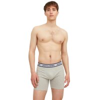 JACK&JONES Herren Boxershorts, 3er Pack - JACSOLID, Baumwoll-Stretch, einfarbig Grau/Weiß/Navy 2XL