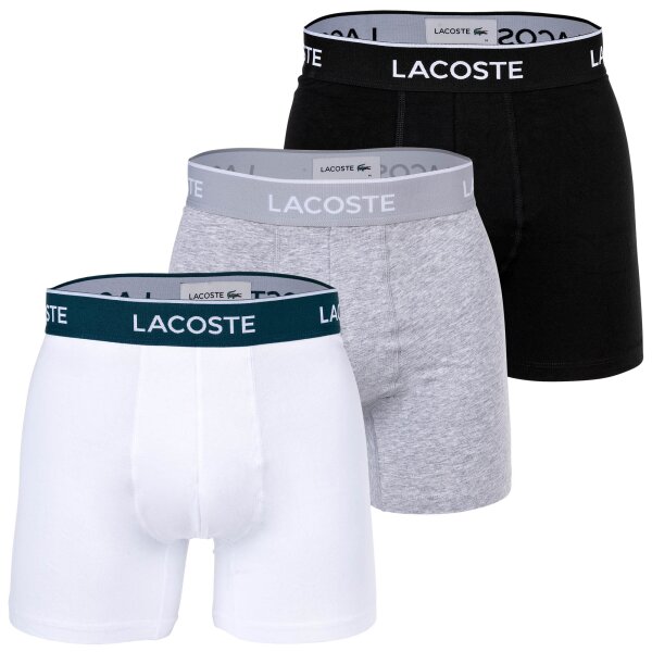 LACOSTE Herren Boxershorts, 3er Pack - Boxer Briefs, Cotton Stretch, Logobund Schwarz/Weiß/Grau S