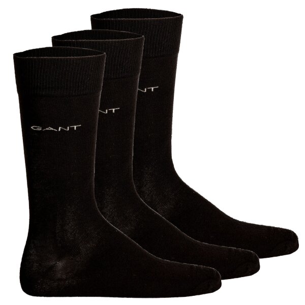 GANT Herren Socken, 3er Pack - Soft Cotton Socks, Strümpfe, einfarbig Schwarz 43-45