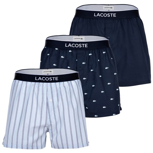 LACOSTE Herren Web-Boxershorts, 3er Pack - Unterwäsche, Webgummibund, Baumwolle, gemustert