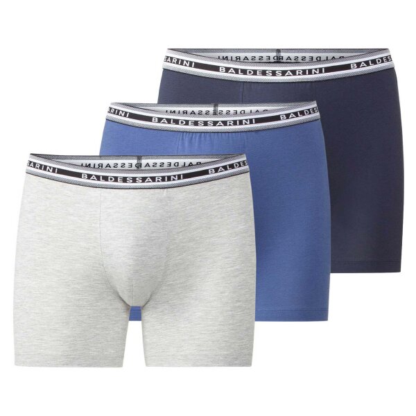 BALDESSARINI Herren Boxershorts, 3er Pack - Cyclists, Unterwäsche, Unterhosen, Baumwolle, Logo Blau/Hellgrau M