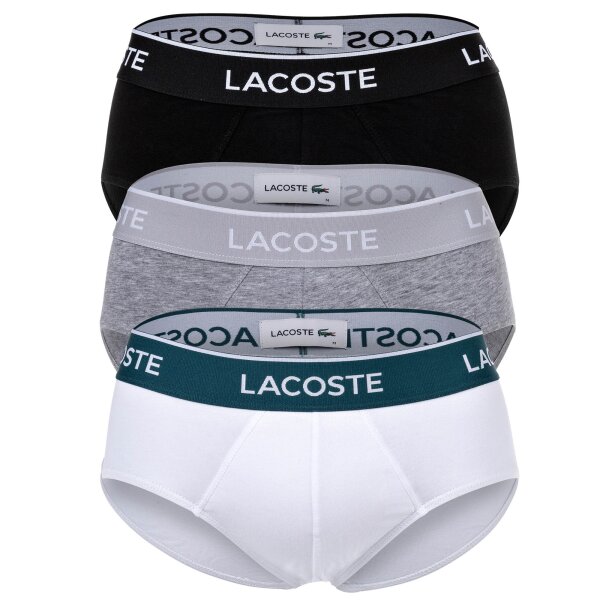 LACOSTE Herren Slips, 3er Pack - Casual, Briefs, Cotton Stretch, Logobund Schwarz/Grau/Weiß S