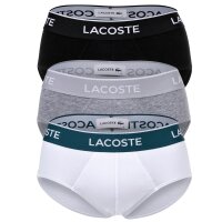 LACOSTE Mens Briefs, 3-pack - Casual, Briefs, Cotton Stretch, Logo Waistband Black/Grey/White XL (X-Large)