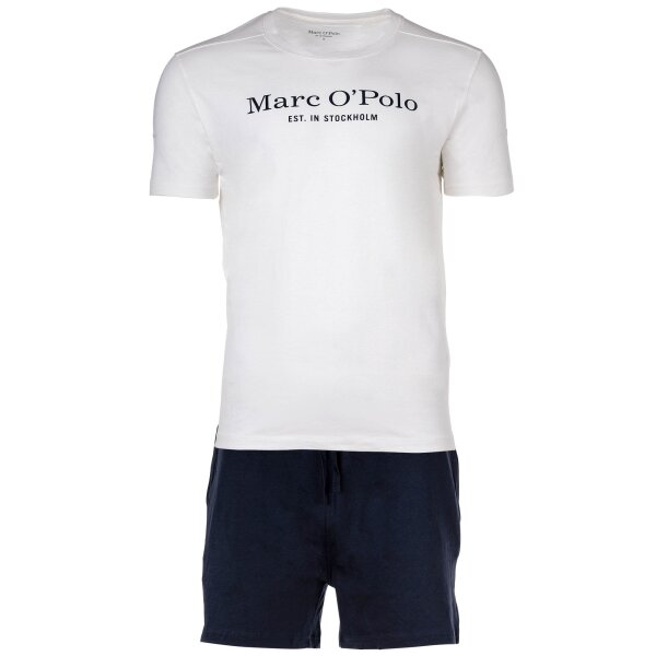 Marc O Polo mens pyjamas - 2-piece pyjama set, short, round neck, organic cotton White/Dark Blue L (Large)