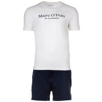 Marc O Polo Herren Schlafanzug - 2-tlg. Pyjama Set, kurz, Rundhalsausschnitt, Organic cotton Weiß/Dunkelblau M