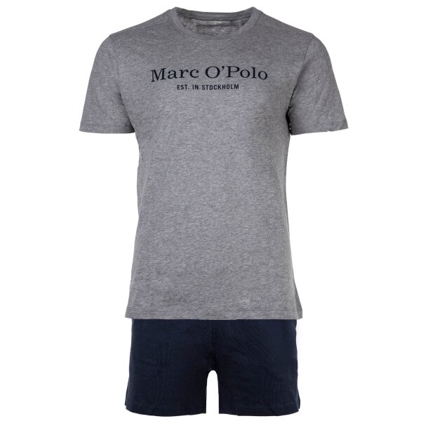 Marc O Polo mens pyjamas - 2-piece pyjama set, short, round neck, organic cotton Grey/Dark Blue 2XL (2X-Large)