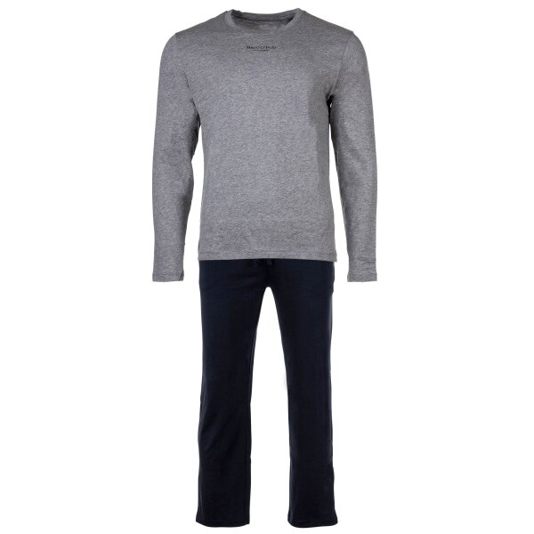 Marc O Polo mens pyjamas - 2-piece set, long, round neck, organic cotton Grey/Dark Blue M (Medium)