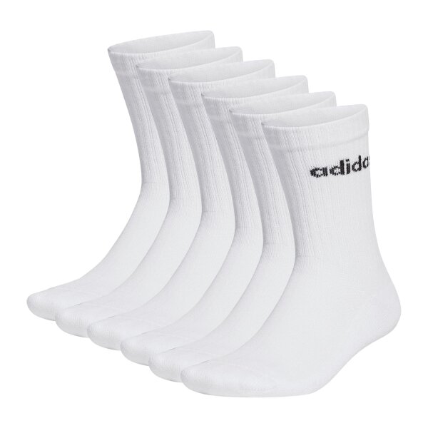 adidas Unisex Socken, 6er Pack - Linear Crew Cushioned, Logo, gepolstert, einfarbig  Weiß 37-39