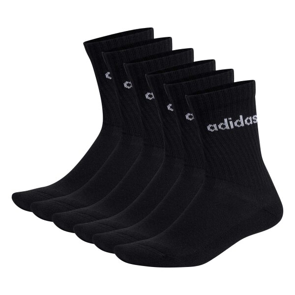 adidas Unisex Socken, 6er Pack - Linear Crew Cushioned, Logo, gepolstert, einfarbig  Schwarz 37-39