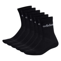 adidas unisex socks, 6-pack - Linear Crew Cushioned, logo, padded, solid color Black 37-39