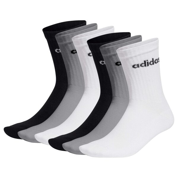adidas Unisex Socken, 6er Pack - Linear Crew Cushioned, Logo, gepolstert, einfarbig  Schwarz/Grau/Weiß 43-45