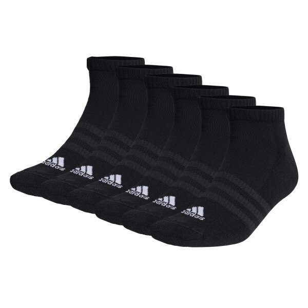 adidas Unisex Sneakersocken, 6er Pack - Cushioned Low-Cut, Logo, gepolstert, einfarbig  Schwarz 40-42