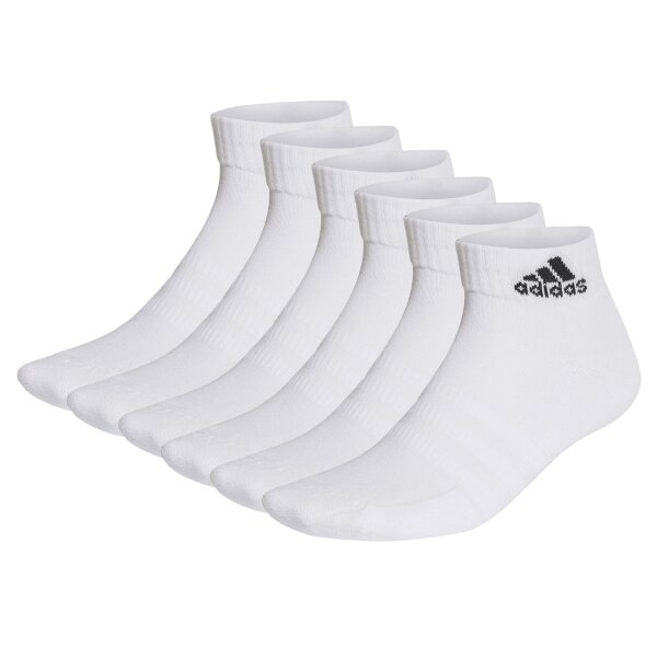 adidas Unisex Quarter Socks, 6-pack - Cushioned Sportswear Ankle, logo, padded, solid color White 40-42