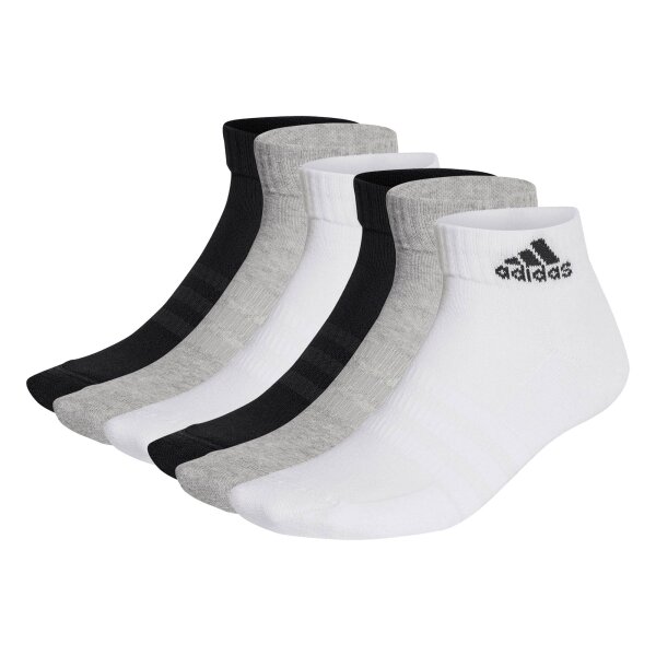 adidas Unisex Quarter Socken, 6er Pack - Cushioned Sportswear Ankle, Logo, gepolstert, einfarbig  Schwarz/Grau/Weiß 37-39
