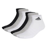 adidas Unisex Quarter Socken, 6er Pack - Cushioned Sportswear Ankle, Logo, gepolstert, einfarbig  Schwarz/Grau/Weiß 37-39