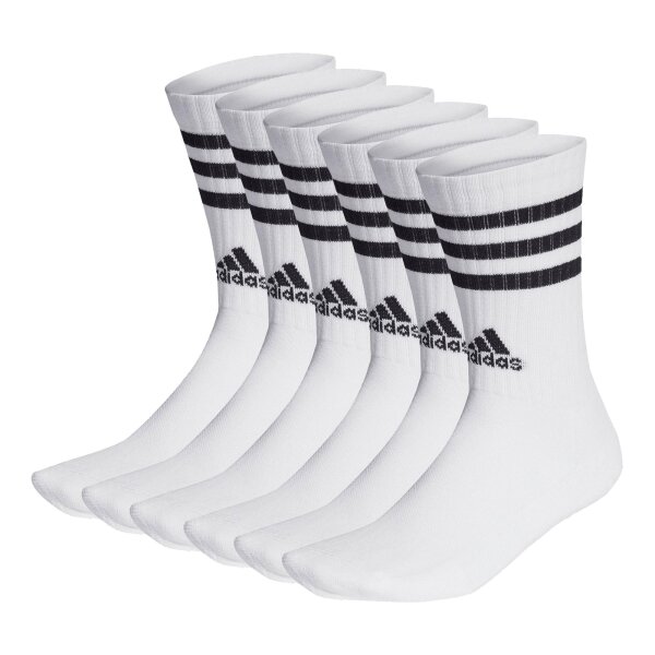 adidas Unisex Socks, 6-pack - 3-Stripes Cushioned Crew, Logo, Stripe, Cushioned White 43-45