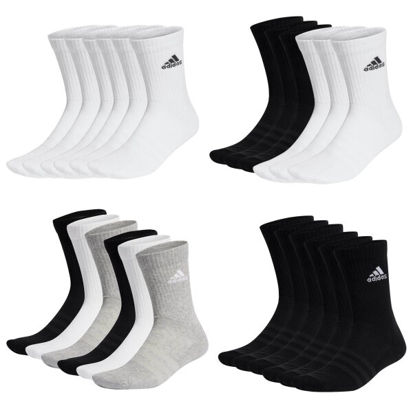 adidas Unisex Socken, 6er Pack - Cushioned Crew, Logo, gepolstert, einfarbig