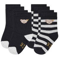 Steiff Kinder Unisex Socken, 4er Pack - Bio-Baumwolle, Teddy-Motiv, uni/gestreift Blau 19-22