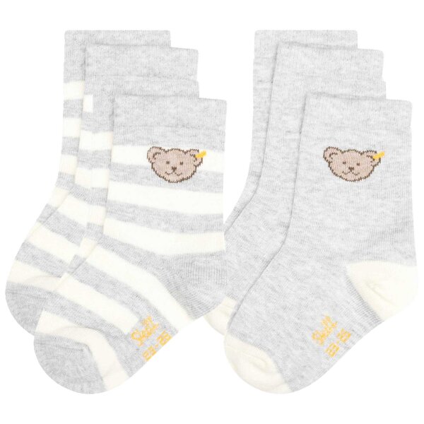 Steiff childrens unisex socks, 2-pack - organic cotton, teddy motif, uni/striped Grey 23-26
