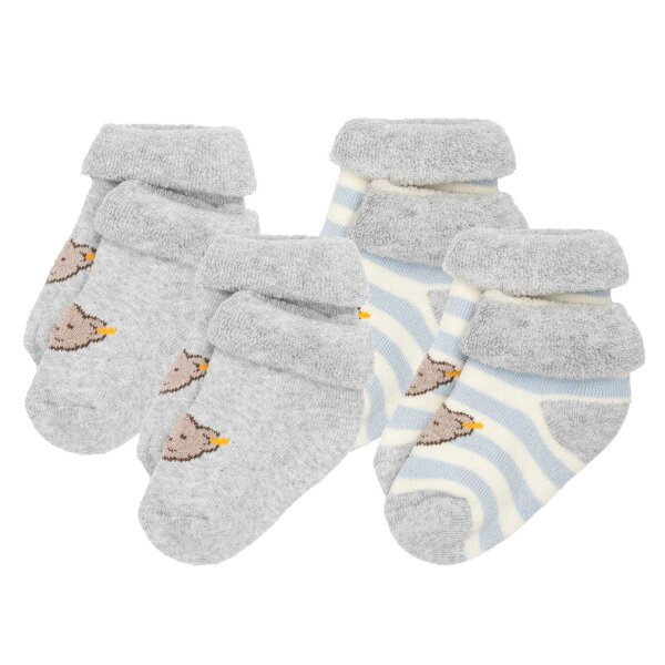 Steiff baby unisex socks, 2-pack - organic cotton, teddy motif, uni/striped Blue 17-18