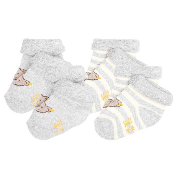 Steiff baby unisex socks, 2-pack - organic cotton, teddy motif, uni/striped Grey 17-18