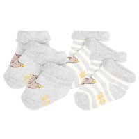Steiff Baby Unisex Socken, 4er Pack - Bio-Baumwolle, Teddy-Motiv, uni/gestreift Grau 17-18