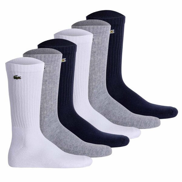 LACOSTE Unisex Socken, 6er Pack - Tennissocken, Baumwollmischung, einfarbig  Weiß/Grau/Dunkelblau 35-38
