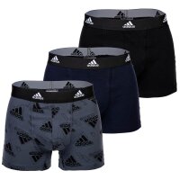 adidas Mens Boxer Shorts, 3-Pack - Trunks, Active Flex Cotton, Logo, plain