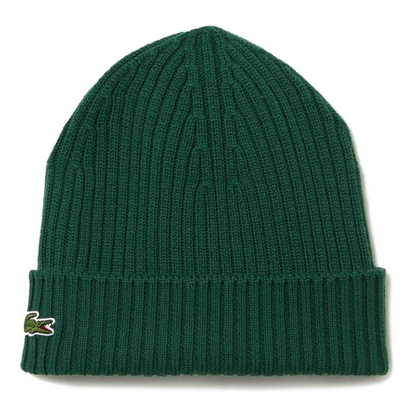 LACOSTE Unisex Beanie - Knitted Beanie, Wool, Logo Patch, One Size Green