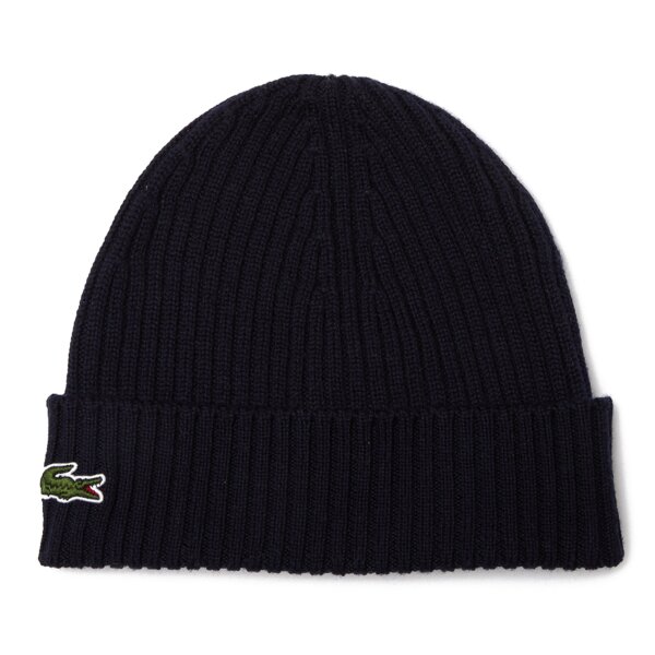 LACOSTE Unisex Beanie - Knitted Beanie, Wool, Logo Patch, One Size Dark Blue