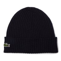 LACOSTE Unisex Beanie - Knitted Beanie, Wool, Logo Patch, One Size Dark Blue