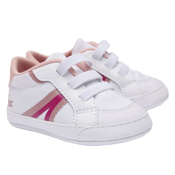 LACOSTE Baby Schuhe - L004 Cub, Krabbelschuhe, Sneaker, Textil mit Kunstleder Weiß/Pink EUR 19