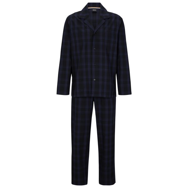 BOSS Mens pyjama set, 2-piece - Urban Long pyjamas, lapel buttoned, poplin, check