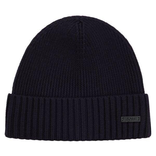 BOSS Herren Mütze, Schurwolle - Fati, Beanie, Rippstrick, One Size, einfarbig Blau