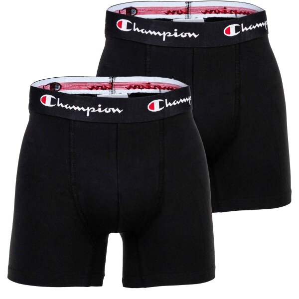 Champion Herren Trunks, 2er Pack -Boxershorts, Baumwolle, Logobund, einfarbig Schwarz S