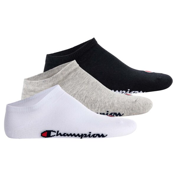 Champion Unisex Sneaker Socken, 3er Pack - Sneaker Socken Basic, Logo Schwarz/Weiß/Grau EU 43-46