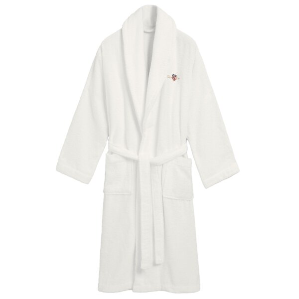 GANT Unisex Bathrobe - ARCHIVE SHIELD TERRY ROBE, shawl collar, terry cloth, cotton White S (Small)
