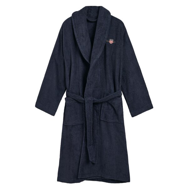 GANT Unisex Bathrobe - ARCHIVE SHIELD TERRY ROBE, shawl collar, terry cloth, cotton Dark blue 2XL (XX-Large)