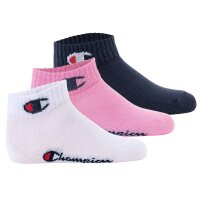 Champion childrens socks, 3-pack - quarter, logo, solid colour Pink/Weiß/Blau 31-34
